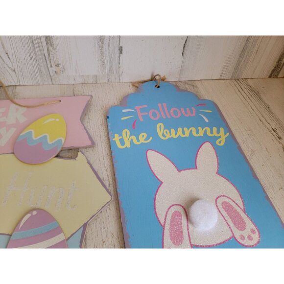 Easter follow the bunny he has chocolates spring hanging signs decor - Picture 5 of 8